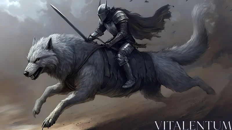Armored Knight Riding a Wolf