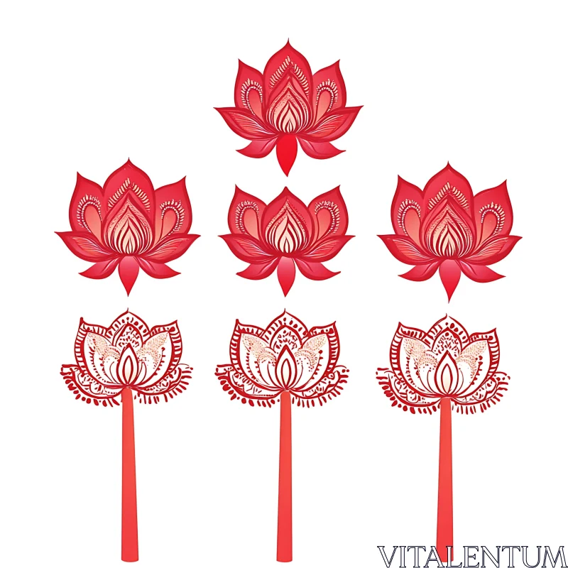 Floral Lotus Pattern in Red AI Image