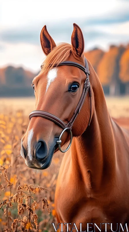 Majestic Horse in a Golden Autumn Field