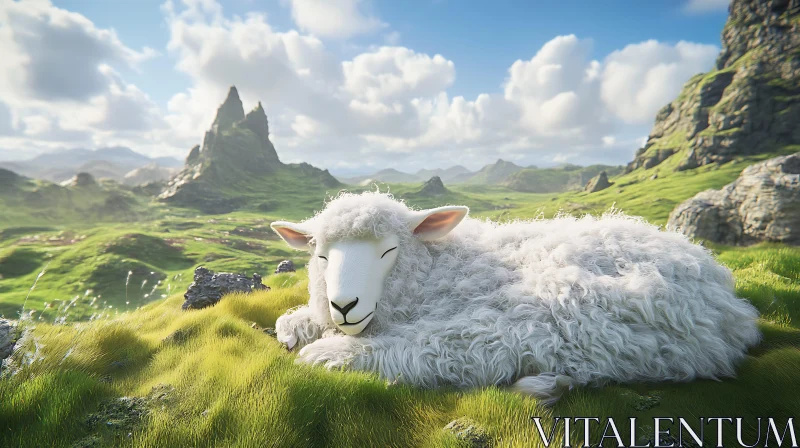 Resting Sheep in Green Field