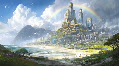 Rainbow Over Green City by the Sea
