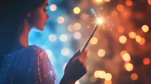 Magical Woman with Sparkling Wand