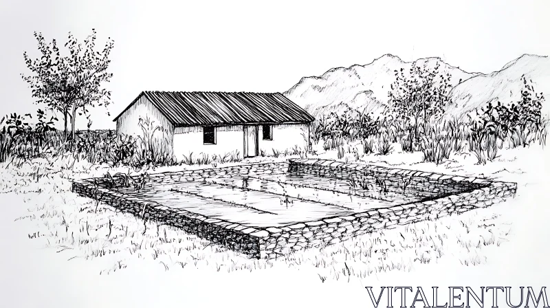 AI ART Architectural Sketch of Rural Home