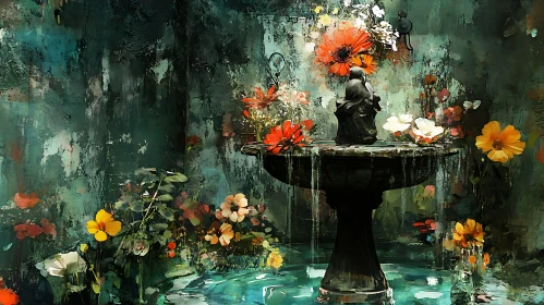 Still Life with Fountain and Flowers