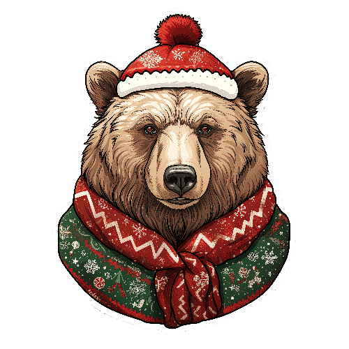 Cartoon Bear in Winter Outfit - Artistic Illustration