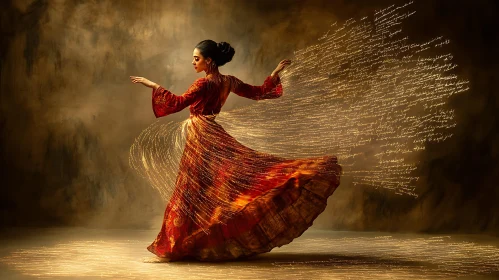 Lady in Red with Flowing Script
