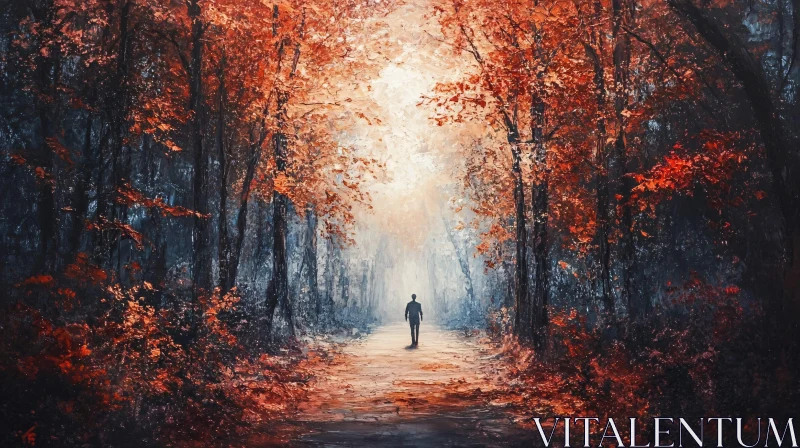 Lone Walker in Autumnal Woods
