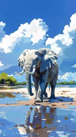 Elephant and Reflection in Nature
