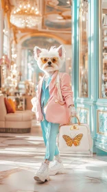 Fashionable Dog with Sunglasses and Elegant Bag