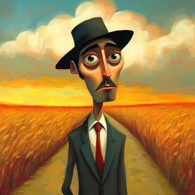 Cartoon Man In Field Painting