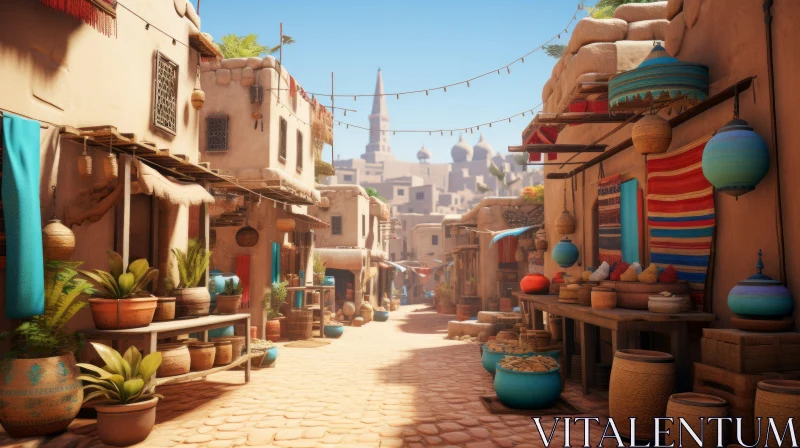 Desert City Street Scene with Pots and Hurufiyya Influence AI Image