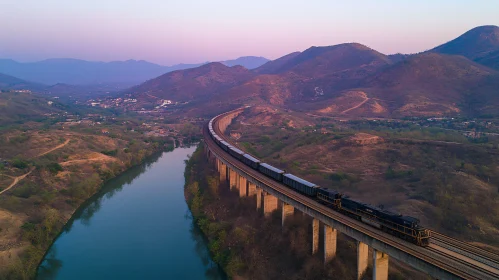 Scenic Train Ride at Sunset