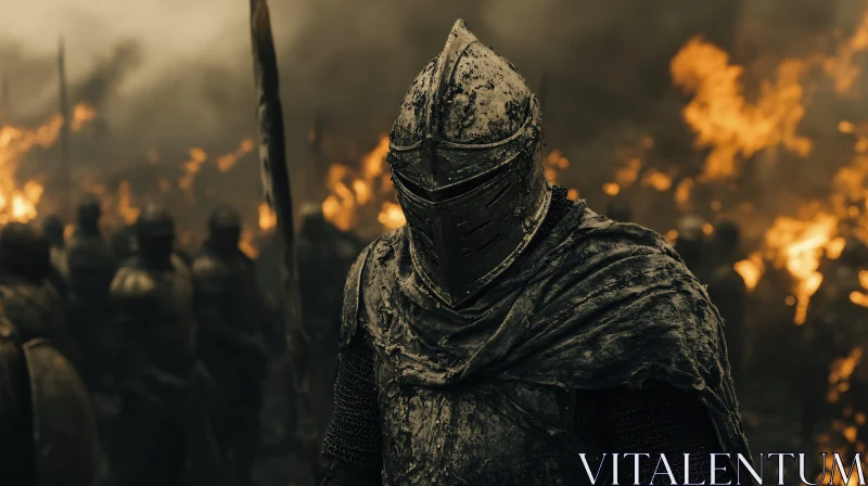 Medieval Warrior Amidst Flames of War