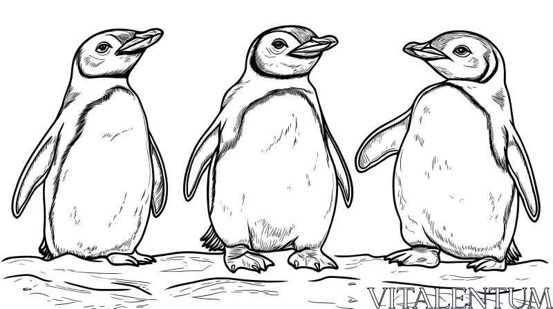 Three Penguins Sketch Art