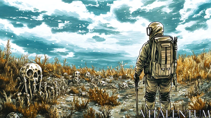 Desolate Journey Through a Skull Field AI Image