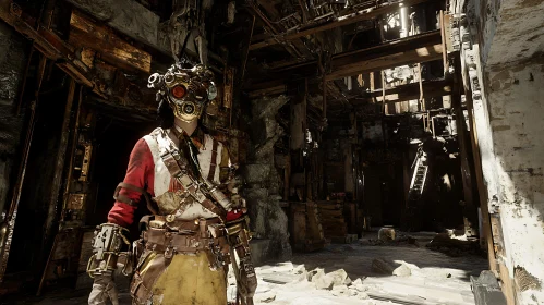 Masked Figure in Industrial Decay