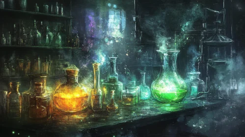 Alchemist's Workshop: A Still Life of Potions