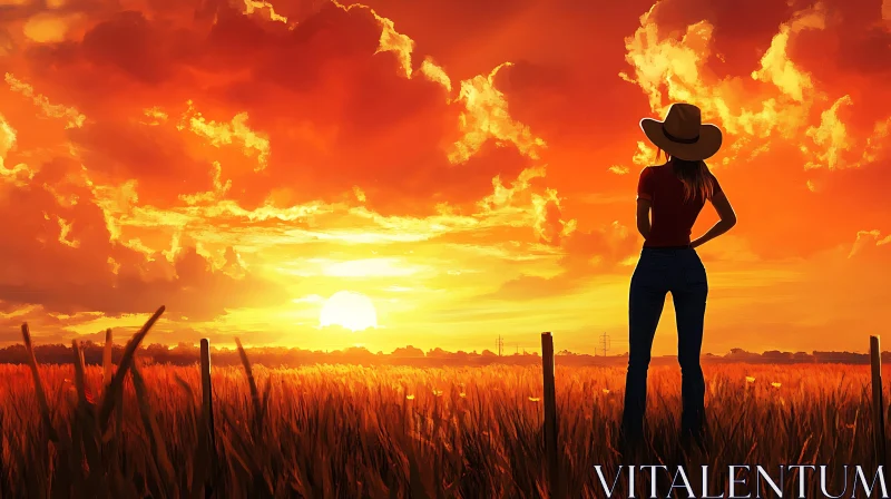 Cowgirl Silhouette at Sunset