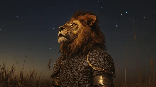 Armored Lion Gazing at Stars