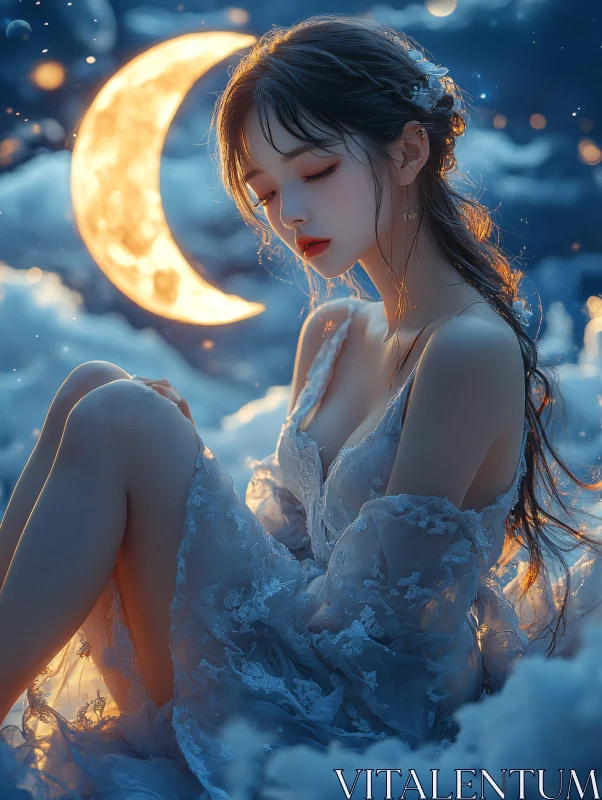 Moonlit Woman Amidst Clouds