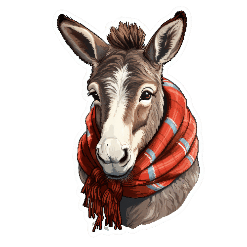 Friendly Cartoon Donkey with Scarf on Transparent Background