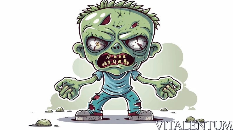 Green-skinned Cartoon Zombie Illustration