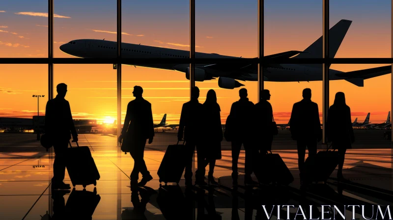 Luxurious Airport Scene with Silhouetted People AI Image