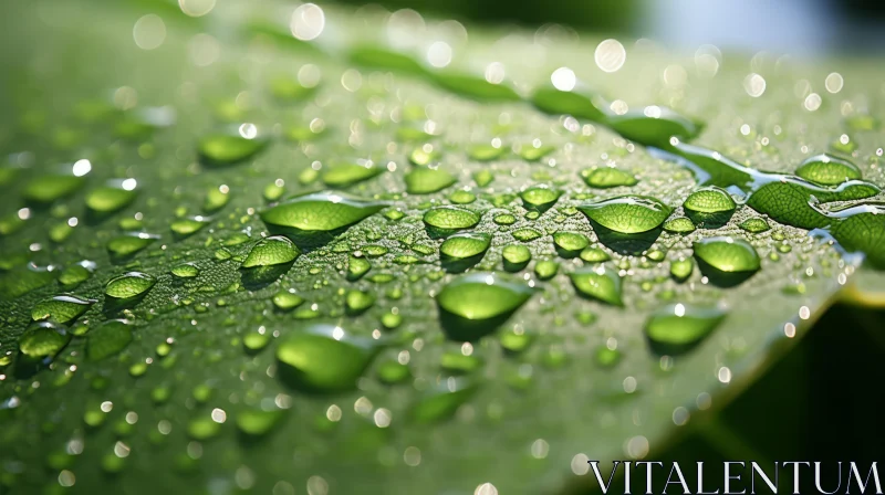 Sun-kissed Green Leaf with Water Droplets – Nature's Wonders AI Image