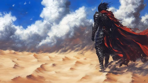 Armored Warrior in Desert Landscape