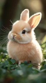 Fluffy Rabbit Among Green Leaves