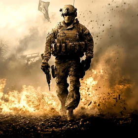 Soldier Walking Through Fire