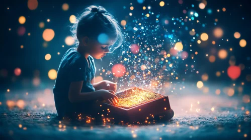 Little Girl Reading Magical Book