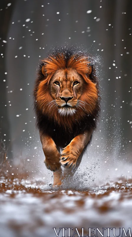 AI ART Powerful Lion in Winter Scene