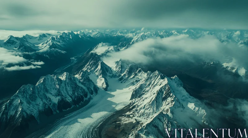 Elevated View of Snowy Mountains and Clouds AI Image