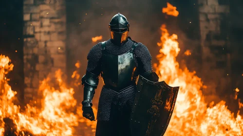 Armored Warrior in Fiery Inferno