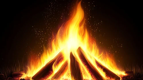 Beautiful Nighttime Bonfire with Glowing Embers