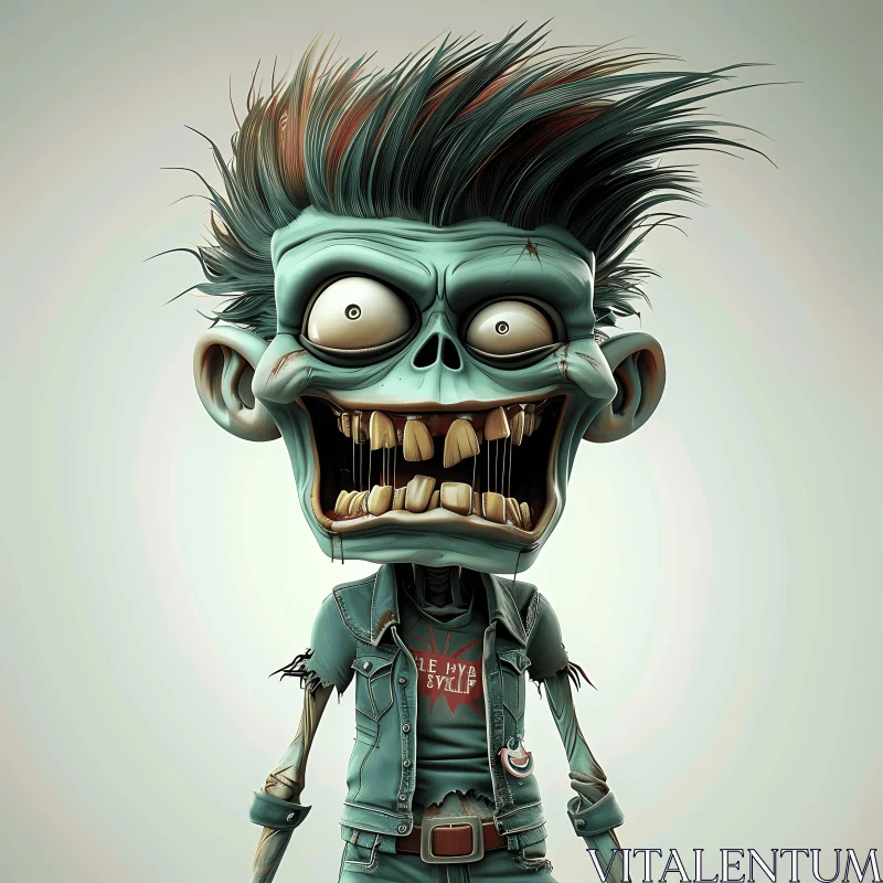 3D Rendered Cartoon Zombie with Green Skin and Blue Hair AI Image