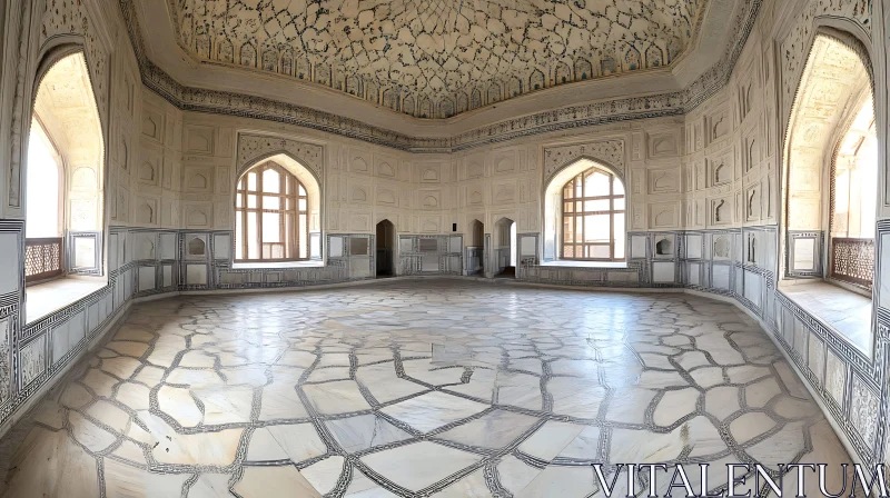 Elaborate Marble Room with Arched Windows AI Image