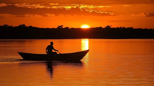 Silhouette on Lake at Sunset