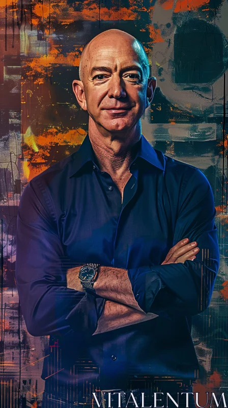 Jeff Bezos with Colorful Abstract Background AI Image