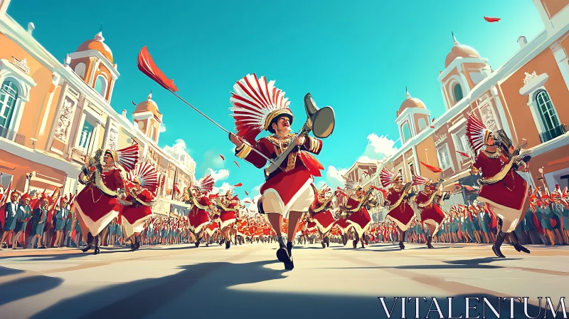 Vibrant Marching Band Parade in the City AI Image