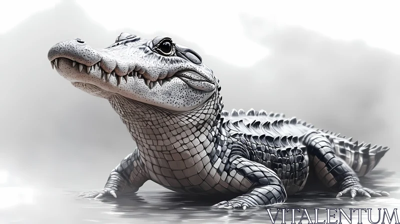 AI ART Monochrome Artwork of an Alligator