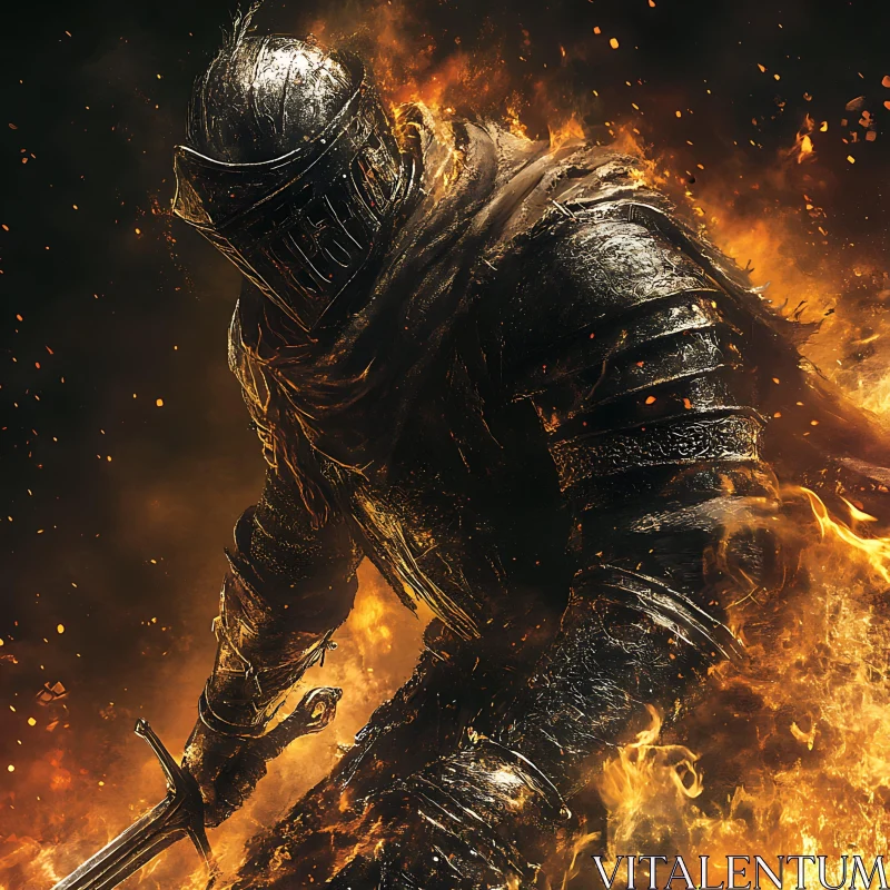 Armored Warrior in Flames AI Image