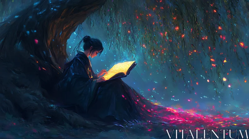 AI ART Glowing Book and Night Reader