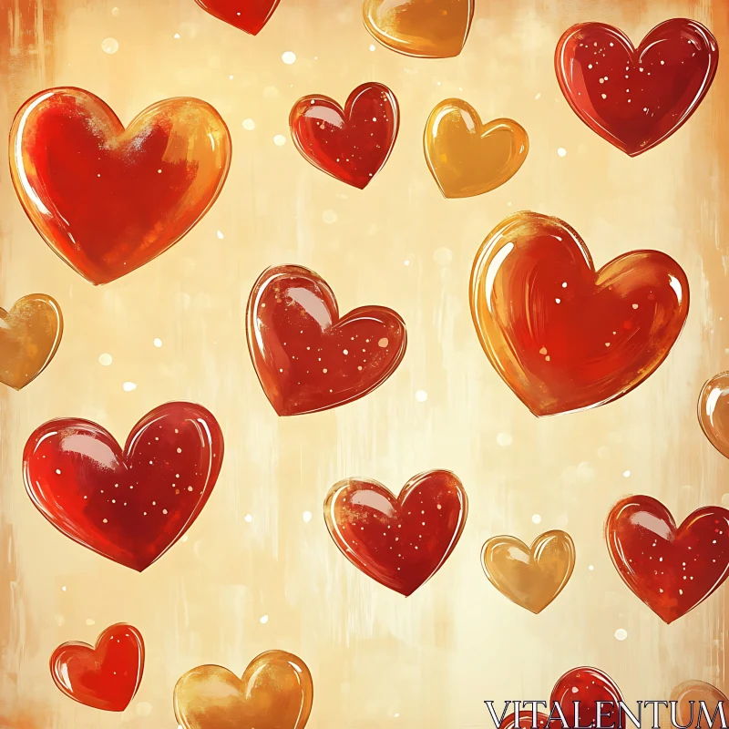 Heartfelt Pattern in Red and Gold AI Image