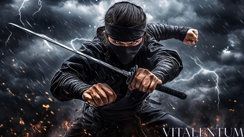 AI ART Stormy Ninja with Sword