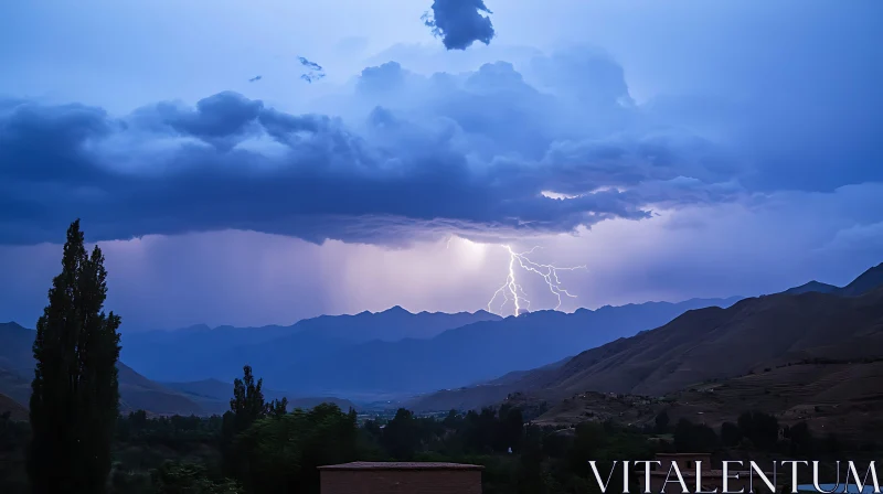 Lightning Over Mountain Range AI Image