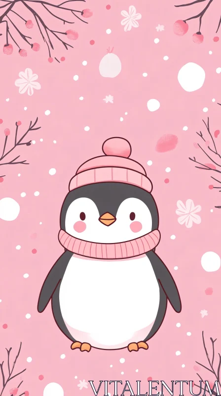 Cute Penguin with Pink Hat AI Image