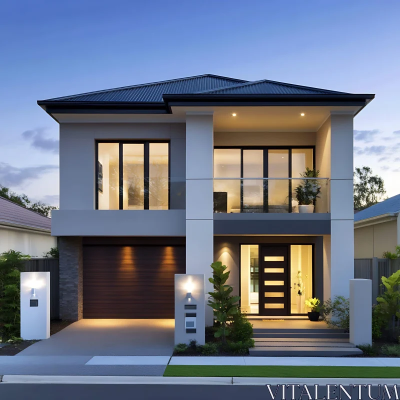 Contemporary Evening-Lit Home Architecture AI Image