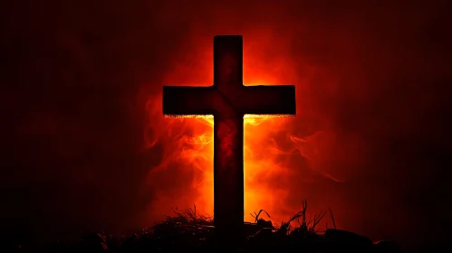 Silhouette Cross on Fire